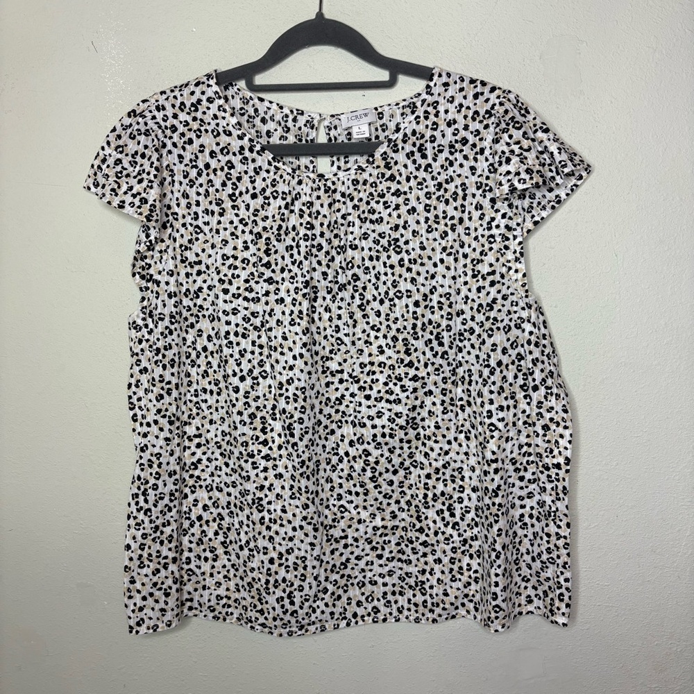 J. Crew Black and White Animal Print Patterned Blouse Large